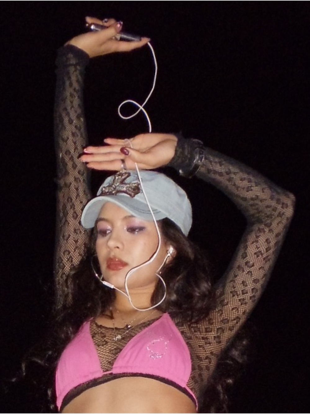 Y2K MCBLING rhinestone cross appliqué denim hat
